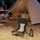 Sedia da Spiaggia Pieghevole 58x55x62 cm con Schienale a Rete e Portabicchieri in Metallo e Tessuto Oxford Nero      