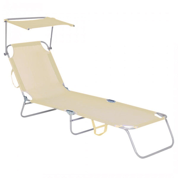 Chaise longue en textilène avec dossier réglable et parasol beige acquista