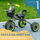 Triciclo per Bambini 70,5x50x58 cm con Seduta Regolabile e Campanello Nero  