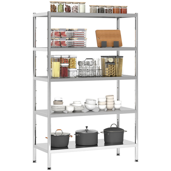 Scaffale da Cucina a 5 Livelli Regolabili 91x40x139 cm in Acciaio Inox Argento acquista