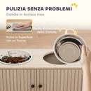 Portaciotole per Cani 60x30x35,5 cm con 2 Ciotole da 2L in Acciaio Inox e Armadietto Inferiore in Legno Rovere      