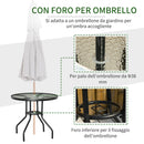 Tavolino da Giardino Ø80x72 cm Piano in Vetro con Foro in Metallo Nero      