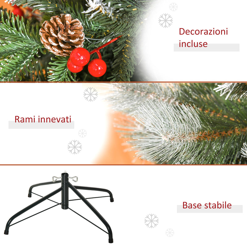 Albero di Natale Artificiale Innevato 150 cm 440 Rami con Bacche Rosse e Pigne Verde