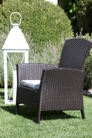 Set Salotto da Giardino Tavolino Divano 2 Sedie in Polyrattan con Cuscini Amalia Noce