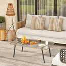 Tavolino da Giardino 110x60x40 cm in Rattan PE con Piano in Vetro e Acciaio Legno Naturale   