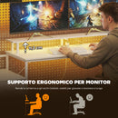 Scrivania Gaming Tavolo per Computer 147x47x130 cm con Supporto CPU Regolabile e Reversibile Luci RGB Prese e Porte USB in Acciaio e Legno Bianco      
