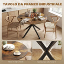 Tavolo da Pranzo Rotondo Stile Industriale Ø100x75 cm con Piano in Truciolato e Gambe a Croce in Acciaio Marrone Rustico      
