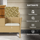 Panca da Giardino con Tavolino a Ribalta Portaoggetti 134x58x82 cm in Rattan e Acciaio Crema e Cachi  