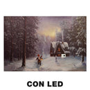 Quadro con led legno casa innevata multicolor rettangolare cm 60x40xh1,8