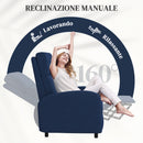Poltrona Relax 64x86x102 cm Reclinabile Manualmente a 160° con Poggiapiedi in Tessuto Blu      
