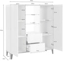 Credenza 2 Ante + 2 Cassetti 120x40x132,5 cm Sunrise Bianco Lucido e Acero Pereira