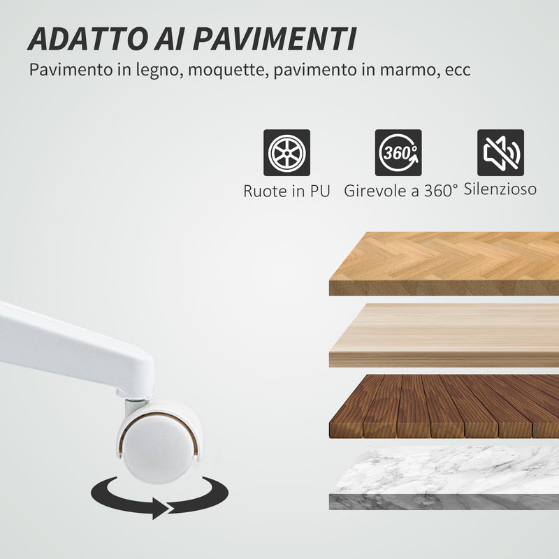 Sedia da Ufficio Ergonomica e Regolabile 58x53x97-107 cm con Schienale Ricurvo in Pelle PU e Acciaio Bianco      