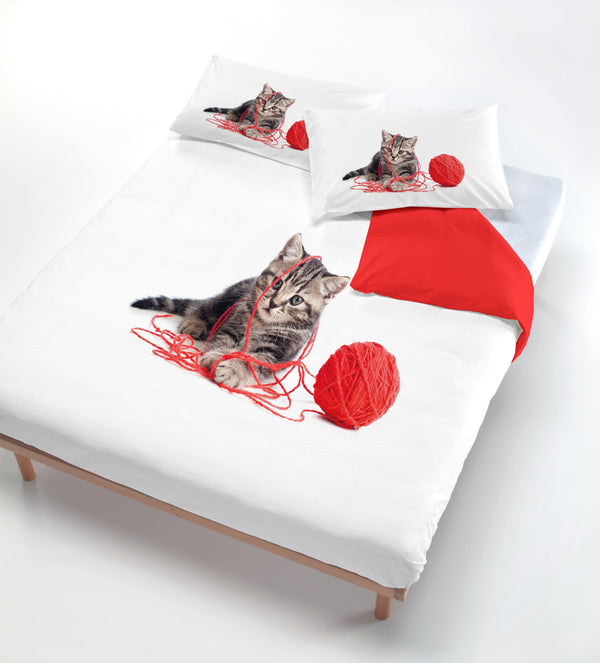 acquista Housse de couette avec impression sur le sac et taies d'oreiller Red Ball Cat