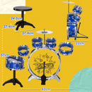 Batteria Musicale Giocattolo per Bambini Grancassa 5 Tamburi e Piatti con Bacchette e Sgabello Blu  