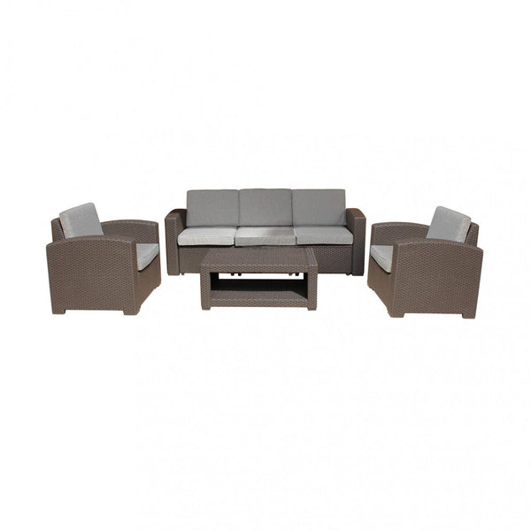 Ensemble Salon de Jardin Canapé 2 Fauteuils et Table Basse avec Coussins en Plastique Gris Tourterelle prezzo