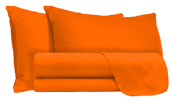 Ensemble de draps doubles dessus et dessous et taies d'oreiller couleur unie orange acquista