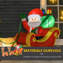 Babbo Natale Gonfiabile Luminoso 240x57x112 cm con Slitta e Renne Rosso