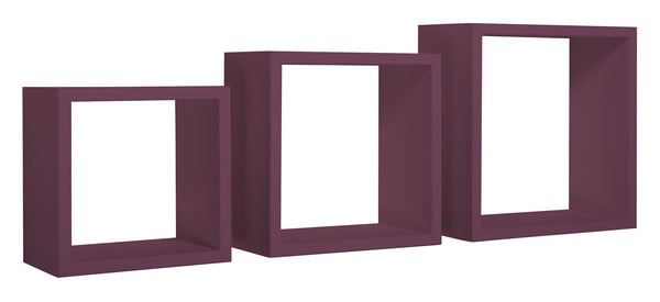 acquista Set 3 Mensole da Parete Cubo in Fibra di Legno Incubo Viola Melanzana