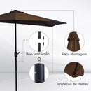 Mezzo Ombrellone da Giardino Mezzaluna 269x138x236 cm con Apertura a Manovella Caffè