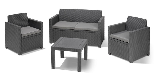 Salon de jardin Canapé 2 Fauteuils et Table Basse en Résine Keter Alabama Lounge Anthracite sconto