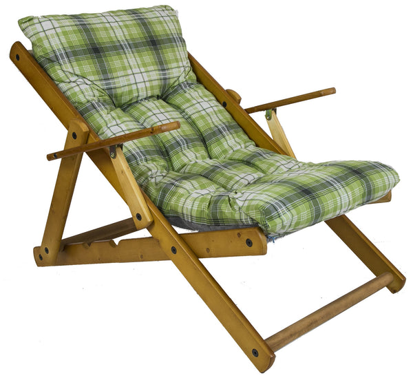 acquista Fauteuil Relax 3 Positions en Bois avec Coussin Rembourré Vert
