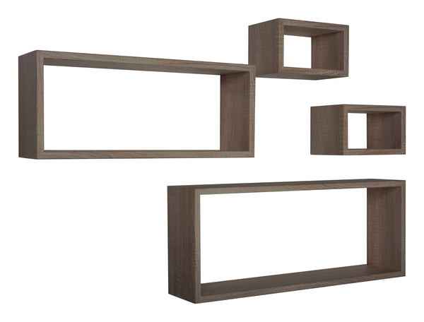 Ensemble de 3 étagères cubiques murales carrées et rectangulaires en panneaux de fibres de noyer scié Merlin prezzo