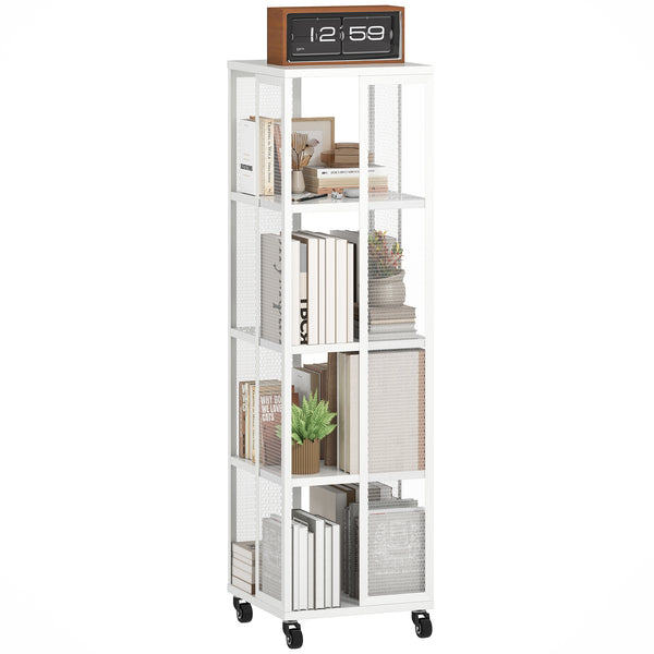 Libreria Moderna a 4 Ripiani 35x35x129 cm con Ruote in Metallo a Rete Bianco acquista