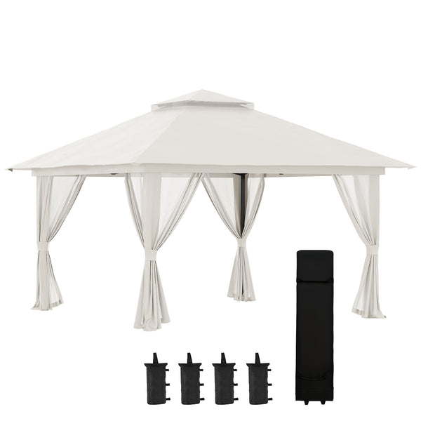 Gazebo Pieghevole 4x4 m ad Altezza Regolabile con Zanzariera e Borsa in Metallo e Tessuto Oxford Crema sconto