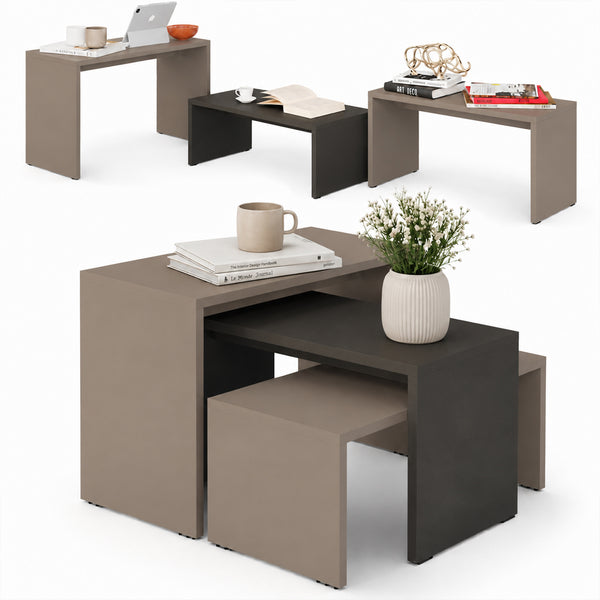 online Set 3 Pezzi Tavolini Caffe Rettangolare a Incastro in Legno MDF Moka e Antracite