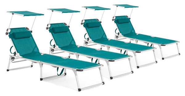 sconto Set 4 Lettini Prendisole da Giardino con Tettuccio 58x193x76 cm in Alluminio Cayo Ottanio