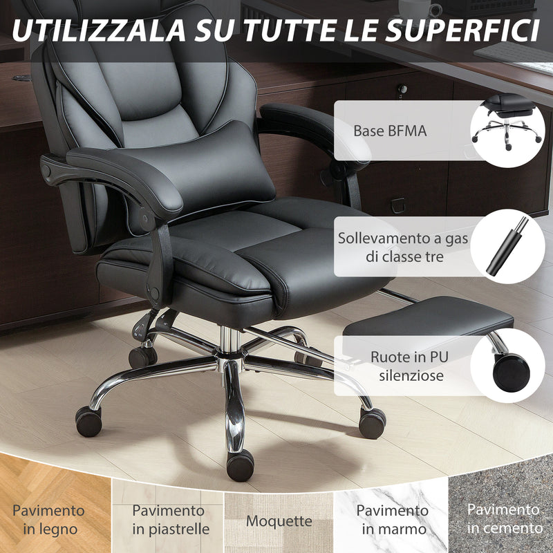 Sedia da Ufficio Presidenziale 69x72x118-126 cm con Poggiapiedi e Supporto Lombare in Pelle PU Nero  
