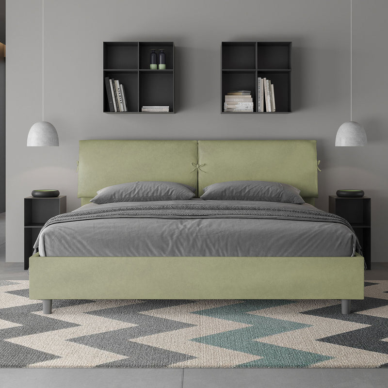 Letto Matrimoniale Testata con Cuscini Imbottito in Microfibra Mados Tè Verde Varie Misure