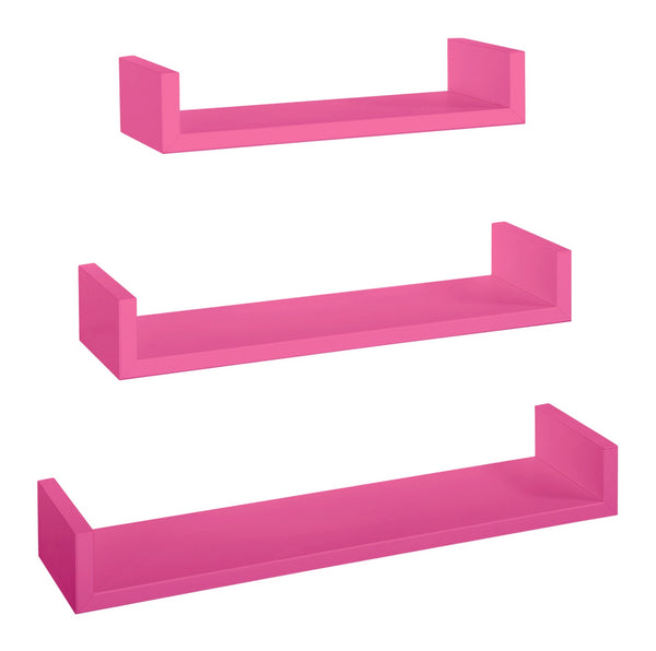 sconto Lot de 3 Etagères Murales 60-50-40x15,5x8 cm en Fibre de Bois Magnétique Fuchsia