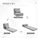 Poltrona Letto 3 in 1 Convertibile in Chaise Longue e Divano da Terra con 2 Cuscini in Tessuto Effetto Lino Grigio Chiaro      