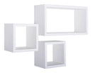 Set 3 Mensole Cubo da Parete Quadrato e Rettangolare in Fibra di Legno Tribù Bianco