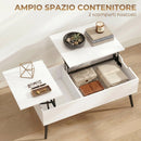 Tavolino da Caffè 100x50x43,6 cm Sollevabile con Piano Doppio e Scomparto Nascosto Bianco      
