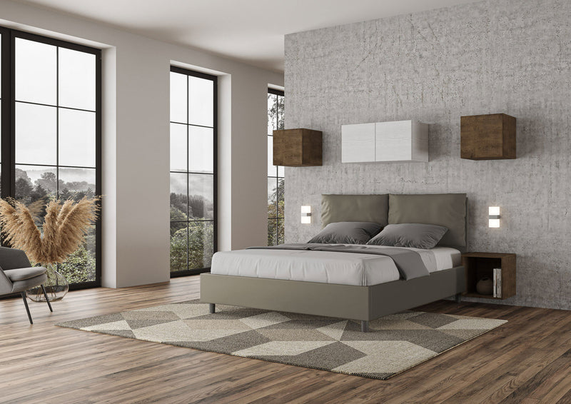 Letto Matrimoniale con Alzata Comoda Imbottito in Similpelle Antea Cappuccino Varie Misure