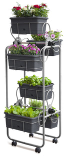 Carrello Portavasi 6 Cestini in Acciaio con Ruote Agrati Flortì Grigio