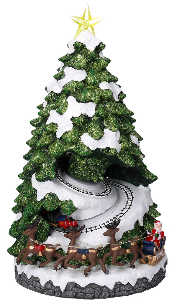 online Village de Noël en résine Sapin de Noël avec 2 Trains Lumières et Sons 23x23xh42 cm Adami