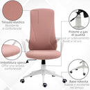 Sedia da Ufficio Ergonomica 62x56x110-119,5 cm Altezza Regolabile e Dondolo Seduta in Tessuto Elastico Rosa  