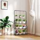 Portapiante Scaffale 75x25x137 cm a 3 Livelli con Barra Appendi Vasi in Metallo Nero      