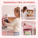 Set Scrivania 90x39x95 cm e Sedia per Bambini 5-12 Anni con Libreria Portapenne e Supporto Regolabile per Tablet in MDF Rosa      