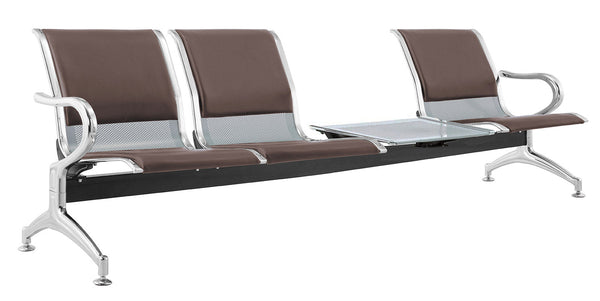 acquista Panca per Sala Attesa 3 Posti da Ufficio con Cuscino e Tavolino in Acciaio e Similpelle Argento/Marrone