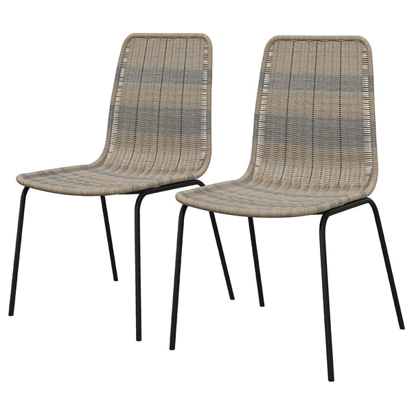 acquista Set 2 Sedie da Pranzo Stile Boho Chic con Schienale Basso 48x55x85 cm Rivestimento in Rattan PE Giallo