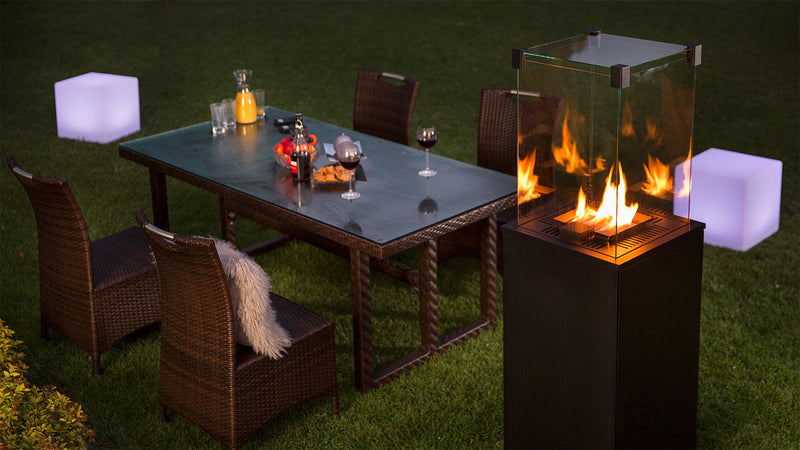 Stufa a Gas da Esterno cm 155,3x48,2x48,2 Flig Gastonia Pietra Naturale Grigia con Vetri