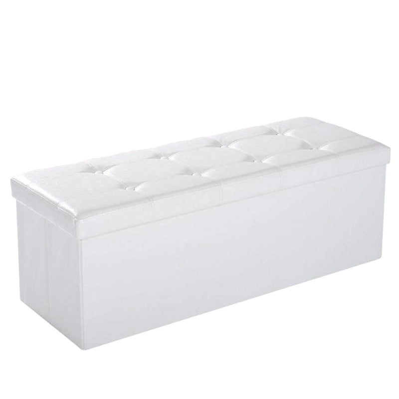 Baule Cassapanca Pouf Contenitore con Coperchio Imbottito in Similpelle Bianco