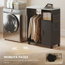Mobile Asse da Stiro 127x42.5x99 cm con Piano d'Appoggio Effetto Lino 3 Ripiani a Cubo e Guida Nero      