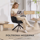 Poltrona Girevole da Camera da Letto 60x61x88 cm con Gambe Angolate in Acciaio in Tessuto Effetto Lino Nero      
