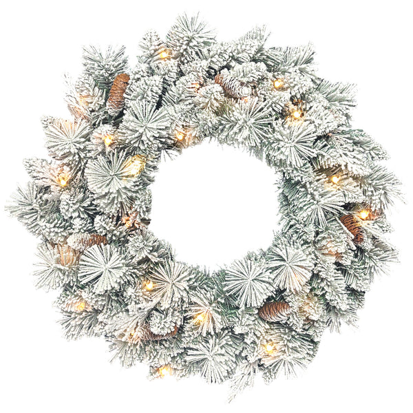 online Ghirlanda Natalizia Innevata 60 cm con 35 LED Timer e Pigne Decorative per Interno