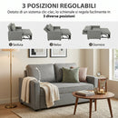 Divano Letto 2 Posti 3 in 1 con Schienale Regolabile in 3 Posizioni e 2 Cuscini, Tessuto Effetto Lino, Grigio      